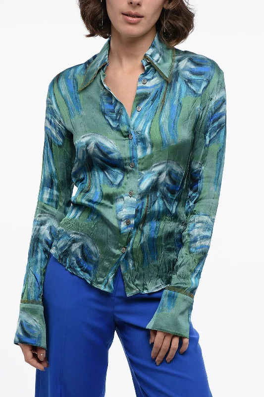 Acne Studios Wrinkle Effect Shirt with Abstract Pattern 36 Italian size-- Embroidered Appliqued Beaded Acne Studios Wrinkle Effect Shirt with Abstract Pattern 36 Italian size-- Embroidered Appliqued Beaded
