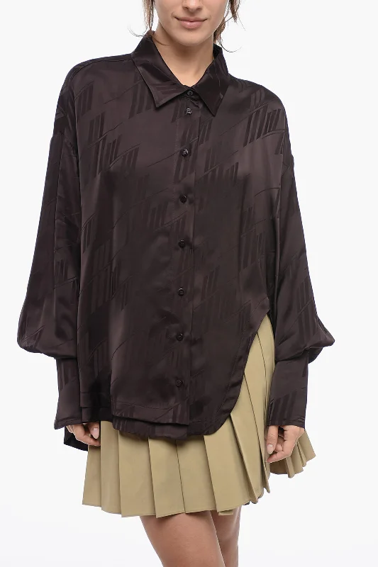 The Attico Satin Cut-Out Shirt with Logo All-Over 38 Italian size-- Chenille Blend Fleece Blend Nylon Blend The Attico Satin Cut-Out Shirt with Logo All-Over 38 Italian size-- Chenille Blend Fleece Blend Nylon Blend