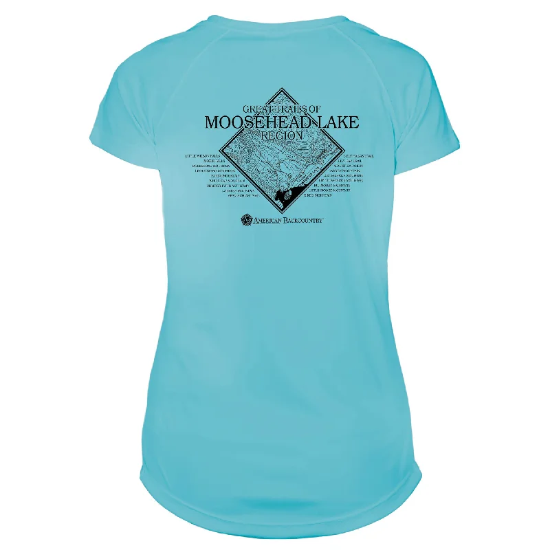 Moosehead Lake Great Trails Microfiber Women's T-Shirt-- Graphic Embroidered Appliqued Moosehead Lake Great Trails Microfiber Women's T-Shirt-- Graphic Embroidered Appliqued