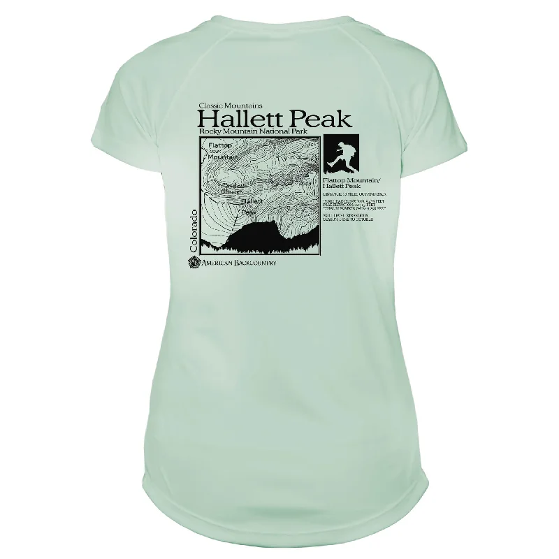 Hallett Peak Classic Mountain Microfiber Women's T-Shirt-- Thin T-Shirt Open Front Quick Dry Hallett Peak Classic Mountain Microfiber Women's T-Shirt-- Thin T-Shirt Open Front Quick Dry
