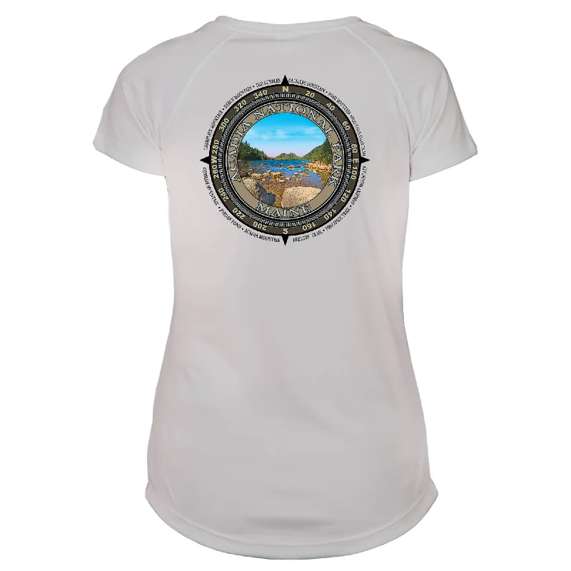 Retro Compass Acadia National Park Microfiber Short Sleeve Women's T-Shirt-- Solid Color Striped Floral Retro Compass Acadia National Park Microfiber Short Sleeve Women's T-Shirt-- Solid Color Striped Floral