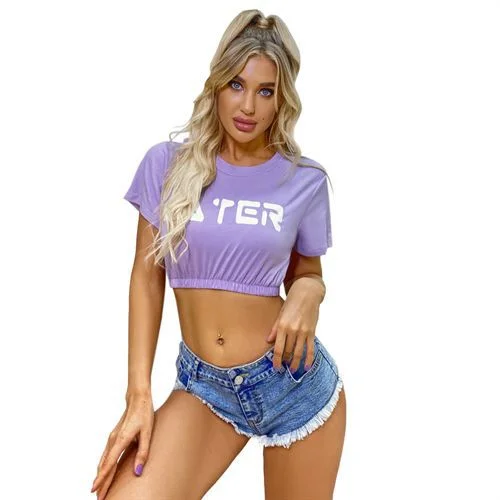 Super Short Round Neck Elasticity Letters Short Sleeves Fashion Daily Women T Shirts-- Notch Collar Peter Pan Collar Cowl Neck Super Short Round Neck Elasticity Letters Short Sleeves Fashion Daily Women T Shirts-- Notch Collar Peter Pan Collar Cowl Neck