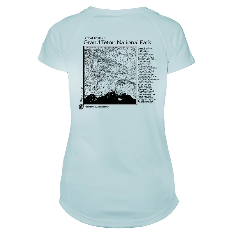 Grand Teton National Park Great Trails Microfiber Women's T-Shirt-- Front Pockets Side Pockets Patch Pockets Grand Teton National Park Great Trails Microfiber Women's T-Shirt-- Front Pockets Side Pockets Patch Pockets