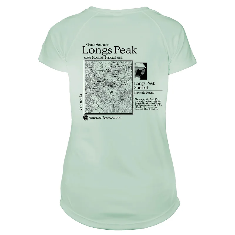 Longs Peak Classic Mountain Microfiber Women's T-Shirt-- Machine Wash Dry Clean Hand Wash Longs Peak Classic Mountain Microfiber Women's T-Shirt-- Machine Wash Dry Clean Hand Wash