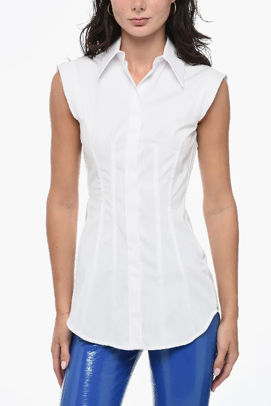Sportmax Sleeveless GOLOSO Shirt with Raw-cut Details 38 Italian size-- Striped Floral Plaid Sportmax Sleeveless GOLOSO Shirt with Raw-cut Details 38 Italian size-- Striped Floral Plaid