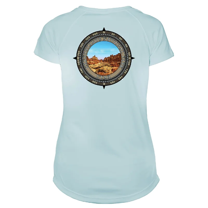 Retro Compass Canyonlands National Park Microfiber Short Sleeve Women's T-Shirt-- Casual Formal Business