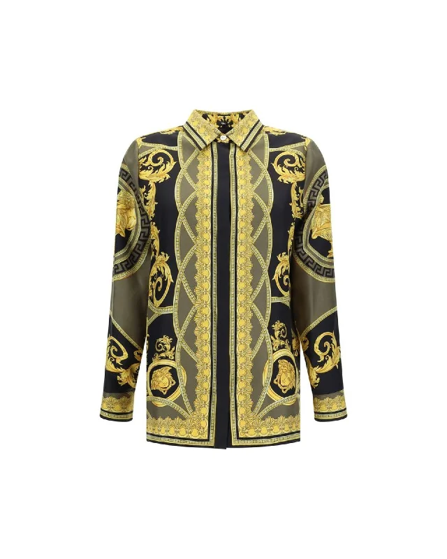 Versace Silk Formal Shirt with Baroque Print and Classic Collar-- Cozy Warm Stylish