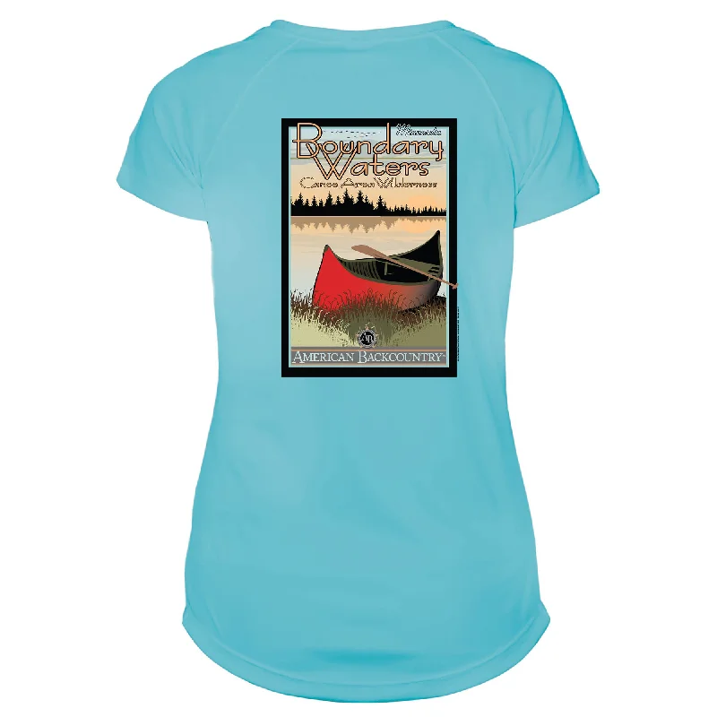 Boundary Waters Vintage Destinations Microfiber Women's T-Shirt-- Welt Pockets Slit Pockets Flap Pockets Boundary Waters Vintage Destinations Microfiber Women's T-Shirt-- Welt Pockets Slit Pockets Flap Pockets