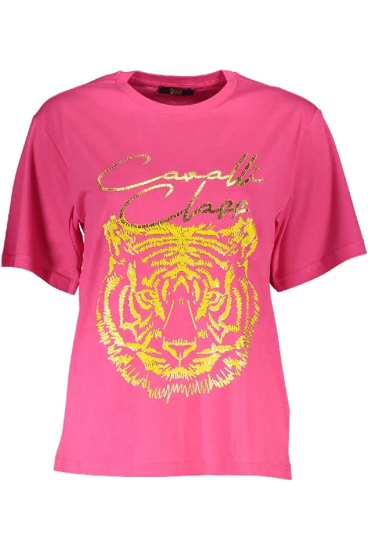 Cavalli Class Pink Cotton Women Women's T-Shirt-- Knit Fabric Woven Fabric Fleece Fabric Cavalli Class Pink Cotton Women Women's T-Shirt-- Knit Fabric Woven Fabric Fleece Fabric