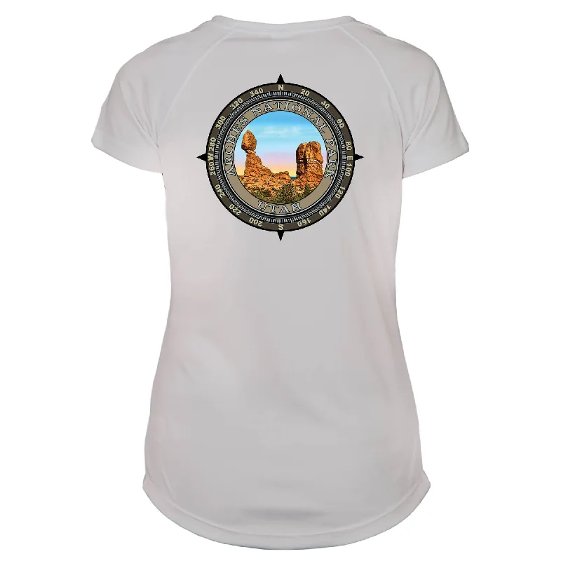 Retro Compass Arches National Park Microfiber Short Sleeve Women's T-Shirt-- Layered Multi-layer Single Layer