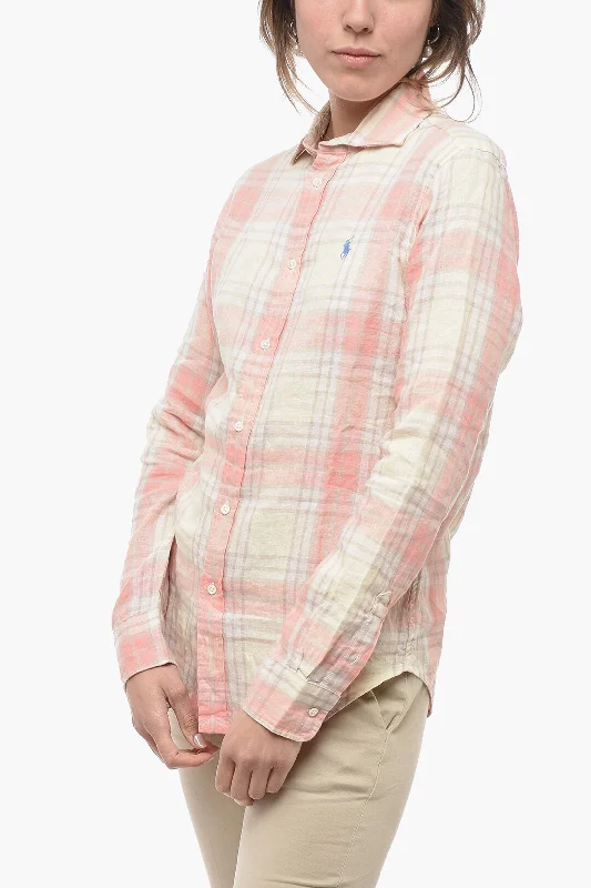 Polo Ralph Lauren Plaid Motif Classic Fit Linen Shirt S Standard size-- Solid Print Embellished Polo Ralph Lauren Plaid Motif Classic Fit Linen Shirt S Standard size-- Solid Print Embellished