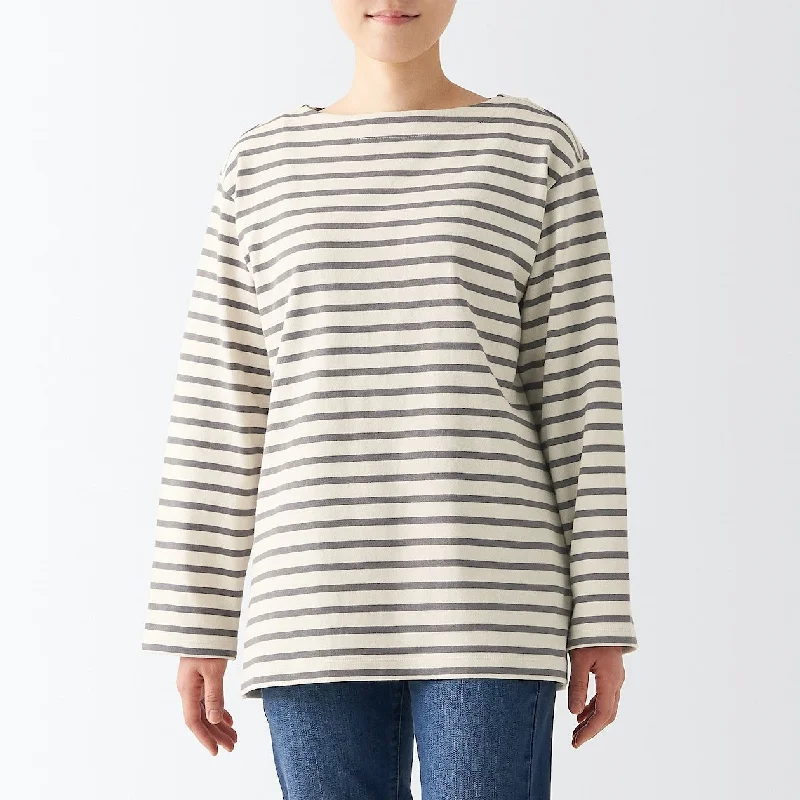 Heavyweight Boatneck Long Sleeve T-Shirt-- Spandex Blend Rayon Blend Denim Blend