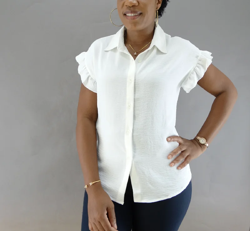 6928, Jon & Anna Women's Ruffle Sleeves Button Down Shirt - S-XL-- Machine Wash Dry Clean Hand Wash 6928, Jon & Anna Women's Ruffle Sleeves Button Down Shirt - S-XL-- Machine Wash Dry Clean Hand Wash
