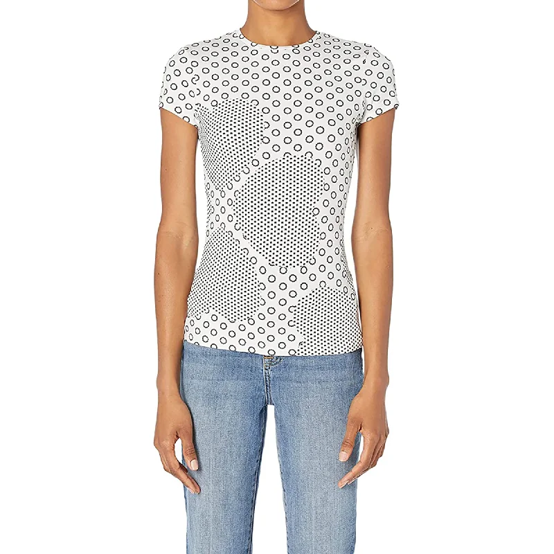 Ted Baker Women's Black White Heart Print Sirah Printed Stretch Fitted Tee T-Shirt-- Print Jacquard Patchwork