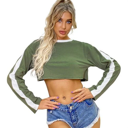 Retro Fashion Casual Round Neck Navel-baring Straight Loose Long Sleeves Women T Shirts-- Polka Dot Checkered Tartan Retro Fashion Casual Round Neck Navel-baring Straight Loose Long Sleeves Women T Shirts-- Polka Dot Checkered Tartan