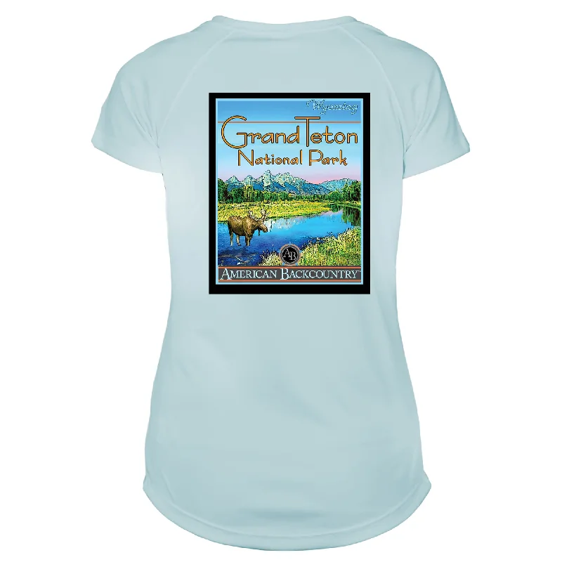 Grand Teton National Park Vintage Destinations Microfiber Women's T-Shirt-- Welt Pockets Slit Pockets Grand Teton National Park Vintage Destinations Microfiber Women's T-Shirt-- Welt Pockets Slit Pockets
