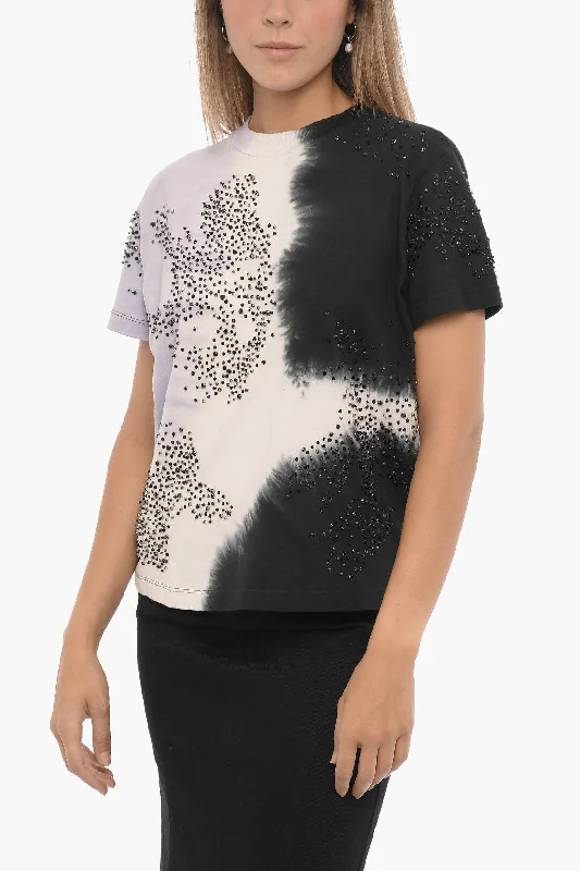 Des Phemmes Acid Wash Effect Crew-neck T-shirt with Rhinestone 40 Italian size-- Polka Dot Checkered Tartan Des Phemmes Acid Wash Effect Crew-neck T-shirt with Rhinestone 40 Italian size-- Polka Dot Checkered Tartan