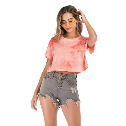 Tie Dye Gradient Short Sleeve Loose Top Women T Shirts-- Oversized T-Shirt Spandex breathable Tie Dye Gradient Short Sleeve Loose Top Women T Shirts-- Oversized T-Shirt Spandex breathable
