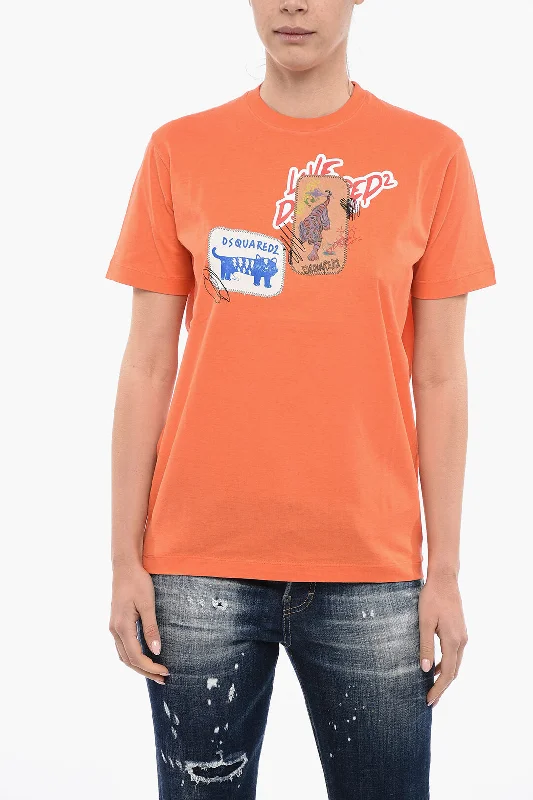 Dsquared2 Crew Neck Cotton T-Shirt with Patches Xs Standard size-- Terry Blend Velvet Blend Canvas Blend Dsquared2 Crew Neck Cotton T-Shirt with Patches Xs Standard size-- Terry Blend Velvet Blend Canvas Blend