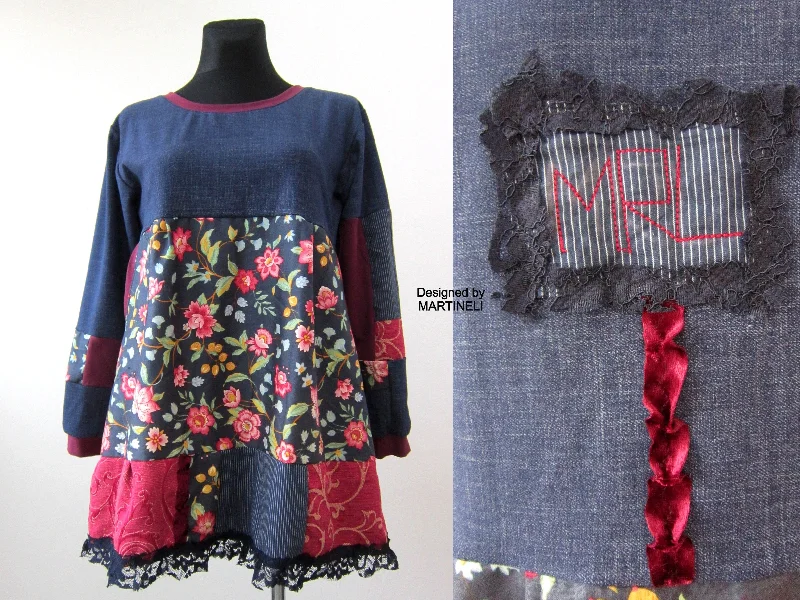 M/L Long Sleeves Boho Floral Sweatshirt Dress Hoodie with Gradient Ombre Colorful