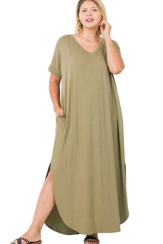 Hi Curvy Plus Size Women Viscose Side Slit V-Neck Maxi Dress Tunics Versatile stylish