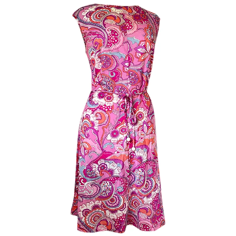Pink psychedelic paisley floral vintage 1960s belted nylon St Michael mini dress Trendy Cut-Out Mini Dress