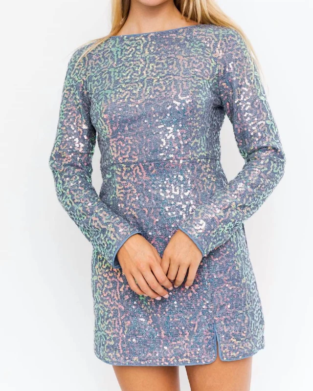 Deserei Sequin Mini Dress in Dusty Blue | Dusty Blue Comfortable Shift Mini Dress