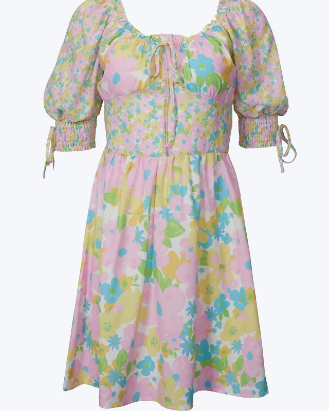 Floral-Print Corset-Effect Satin Mini Dress in Pastel Multi | Pastel Multi Chic Halter Mini Dress Floral-Print Corset-Effect Satin Mini Dress in Pastel Multi | Pastel Multi Chic Halter Mini Dress