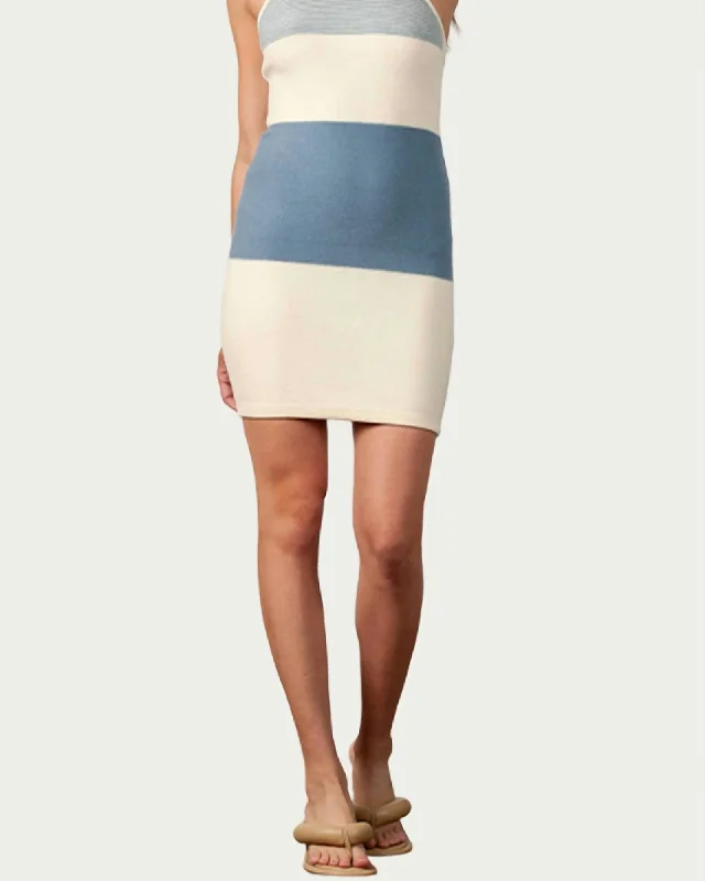 Candytuft Knitted Halterneck Mini Dress in Ivory/Blue | Ivory/Blue Trendy Crossover Mini Dress Candytuft Knitted Halterneck Mini Dress in Ivory/Blue | Ivory/Blue Trendy Crossover Mini Dress