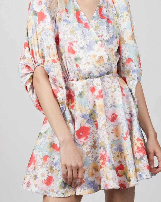 Mini Dress With Bow in Pastel Flower Print | Pastel Flower Print Comfortable Bodycon Mini Dress Mini Dress With Bow in Pastel Flower Print | Pastel Flower Print Comfortable Bodycon Mini Dress