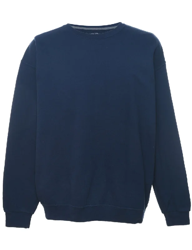 Navy Plain Sweatshirt - XL Hoodie with Embroidery Detailed Premium