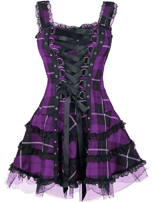 Vintage Plaid Bandage Gothic Women A-line Dresses Grunge Aesthetic Lace Trim Patchwork Mini Dress Punk Bodycon Sexy Partywear Trendy Wraparound Mini Dress Vintage Plaid Bandage Gothic Women A-line Dresses Grunge Aesthetic Lace Trim Patchwork Mini Dress Punk Bodycon Sexy Partywear Trendy Wraparound Mini Dress