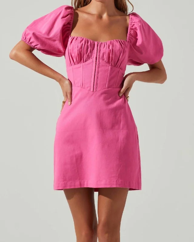 Kelilah Puff Sleeve Bustier Mini Dress in Hot Pink | Hot Pink Fashionable A-Line Mini Dress Kelilah Puff Sleeve Bustier Mini Dress in Hot Pink | Hot Pink Fashionable A-Line Mini Dress
