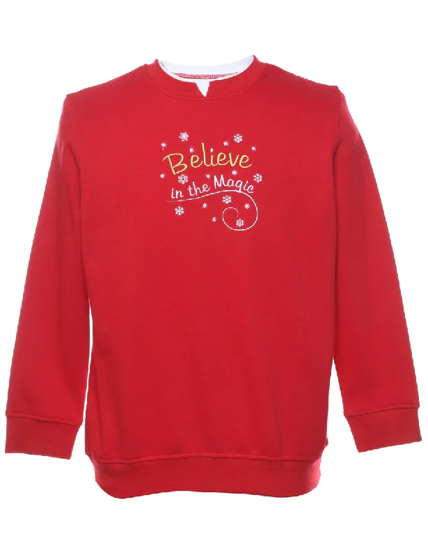 Embroidered Christmas Sweatshirt - M Hoodie with Button Classic Timeless