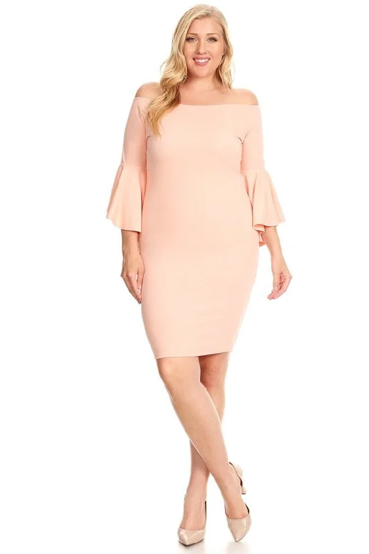 Plus Size Off Shoulder  with 3/4 bell sleeves bodycon Party Dress Tunics Travel practical
