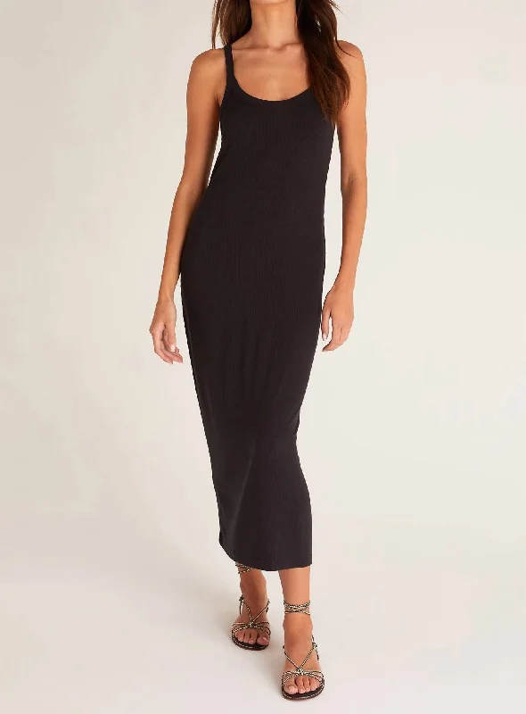 Melody Midi Rib Dress In Black A-Line Day Work