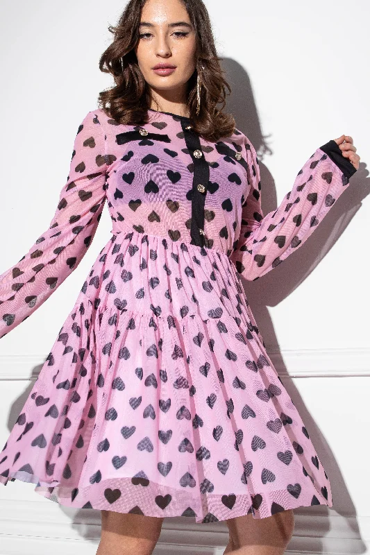 Inilla Love SB pink-black dress Crew Neckline Casual