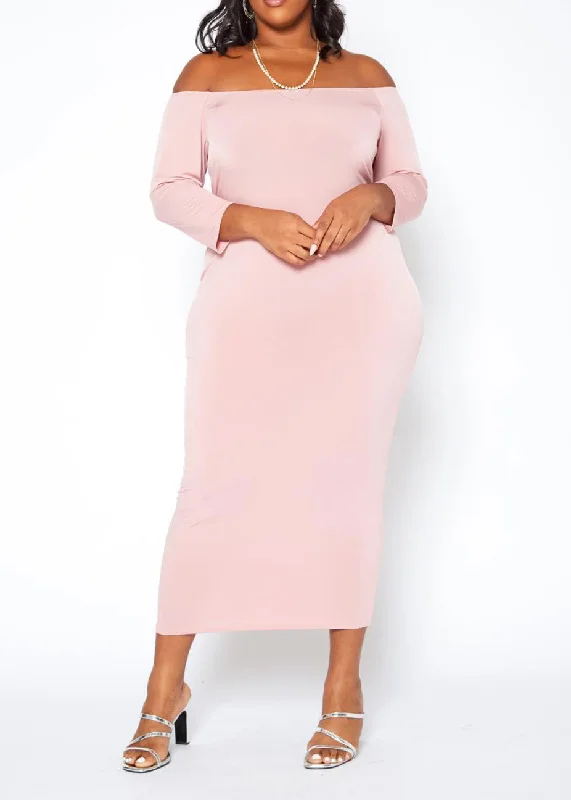 Plus Size Women Sincere Off Shoulder Bodycon Maxi Dress Tunic Top Casual