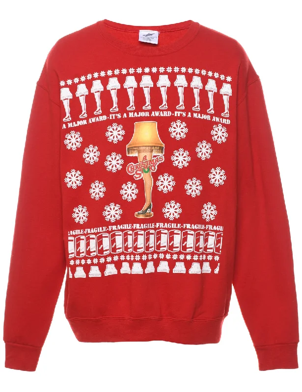 Festive Season Red Printed Christmas Sweatshirt - M Hoodie with Applique Textured Unique Festive Season Red Printed Christmas Sweatshirt - M Hoodie with Applique Textured Unique