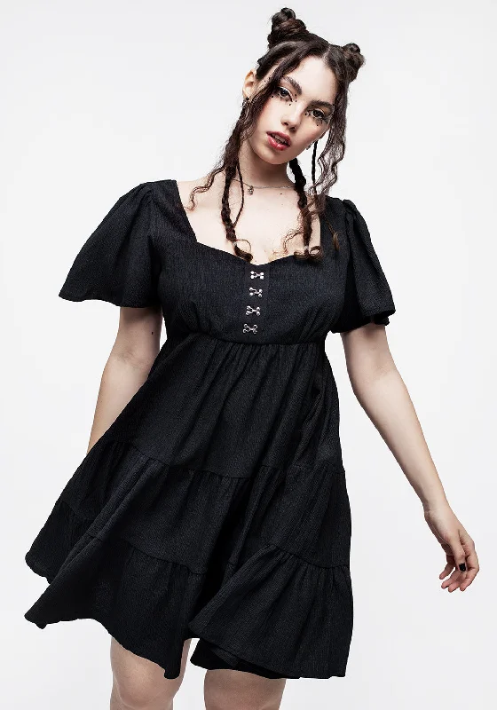 Revenge Tiered Crinkle Mini Dress Cozy A-Line Mini Dress