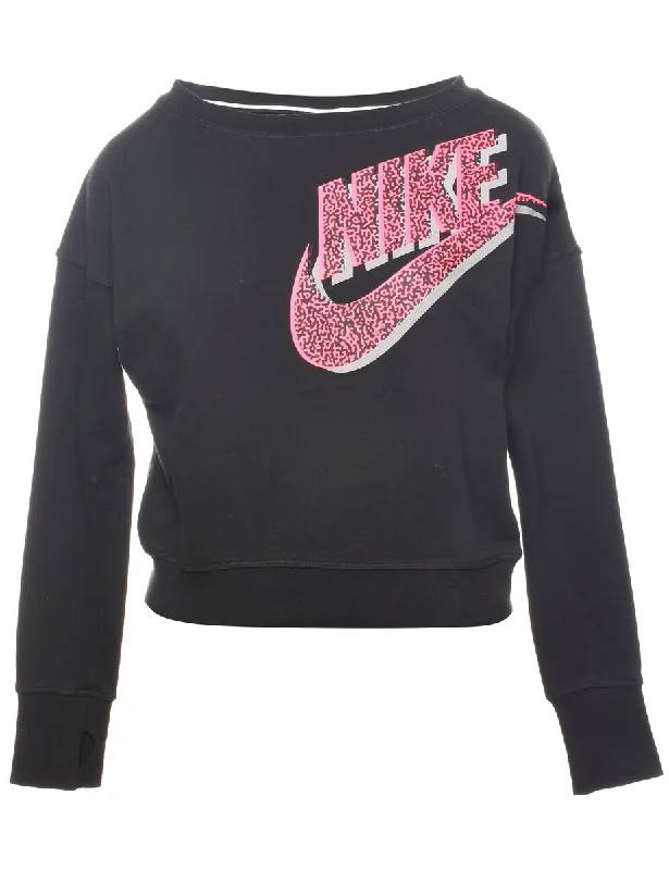 Nike Black & Pink Printed Sweatshirt - XL Hoodie with Hem Patch Decorative Personalized Nike Black & Pink Printed Sweatshirt - XL Hoodie with Hem Patch Decorative Personalized