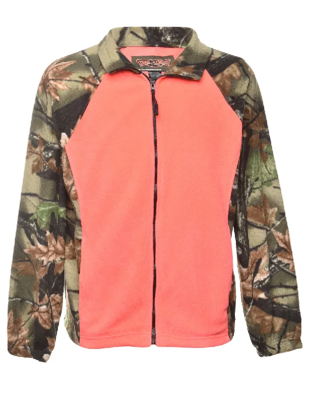 Zip front Fleece Sweatshirt - L Hoodie with Hem Patch Decorative Personalized
