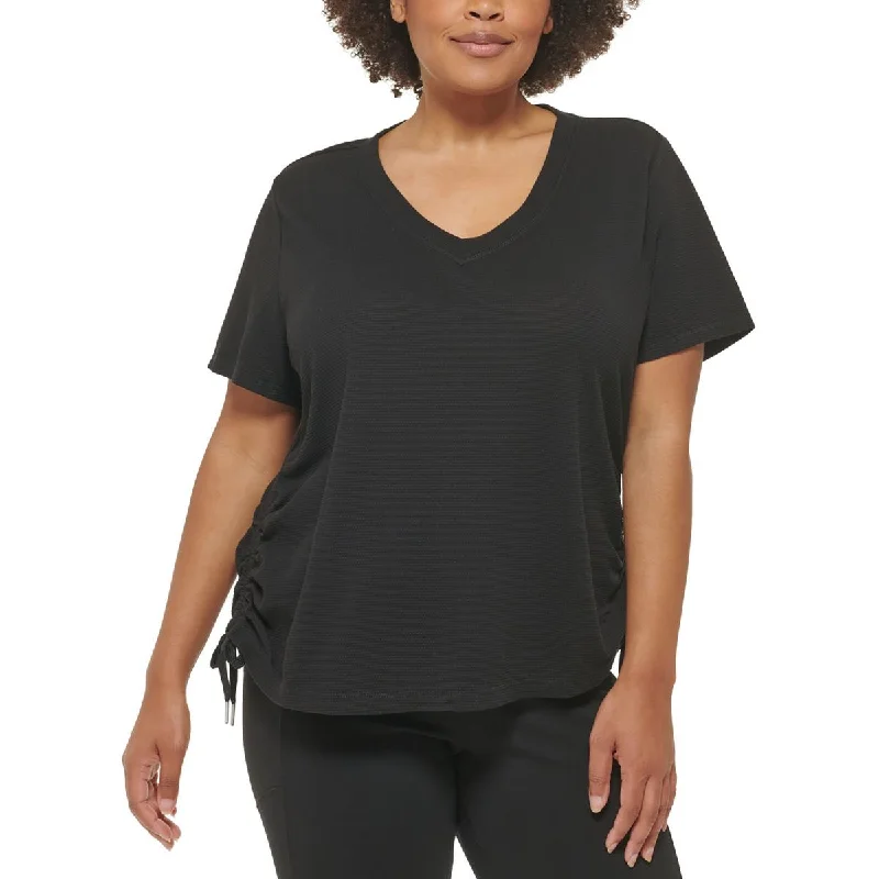 Calvin Klein Performance Womens Plus V Neck Ruched Pullover Top Notched Neck Pullover
