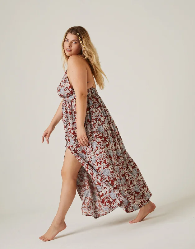 Plus Size Floral Double Slit Maxi Dress Tunics Gym athletic