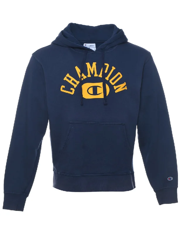 Champion Printed Navy & Yellow Hoodie - M Hoodie with Double Zipper Versatile Adjustable Champion Printed Navy & Yellow Hoodie - M Hoodie with Double Zipper Versatile Adjustable
