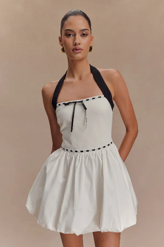 Queenie Halter Bubble Mini Dress - Black/White Trendy A-Line Mini Dress