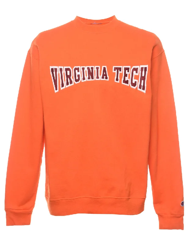 Virginia Tech Embroidered Sweatshirt - L Cotton Hoodie Fleece Lining Warmth