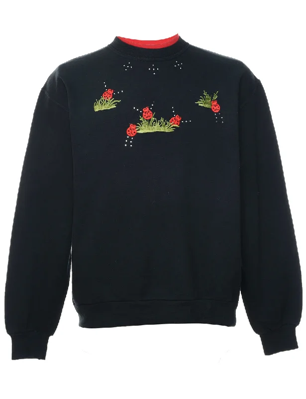 Black & Red Round Neck Embroidered Sweatshirt - M Hoodie with Cuffed Sleeves Snug Secure Black & Red Round Neck Embroidered Sweatshirt - M Hoodie with Cuffed Sleeves Snug Secure