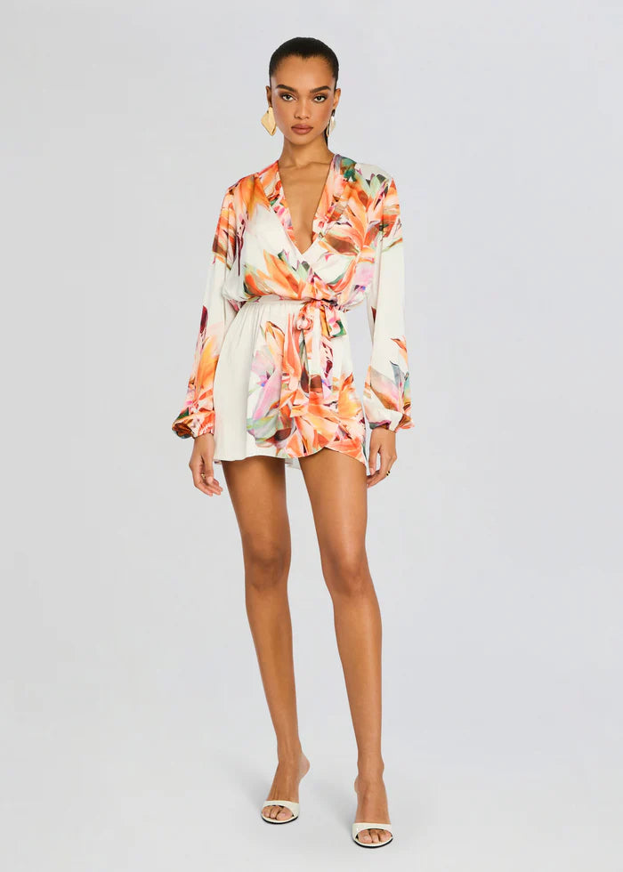 Jill Long Sleeve Mini Dress - White Multi Cozy T-Shirt Mini Dress
