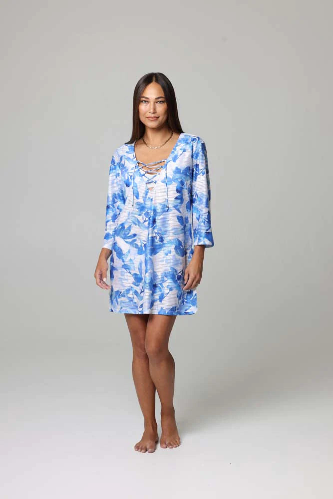 J Valdi Blue Bell Sleeveless Full Zip Hoodie Coverup - Blue Multi/White Hoodie with Contrast Stitching Detailed Premium J Valdi Blue Bell Sleeveless Full Zip Hoodie Coverup - Blue Multi/White Hoodie with Contrast Stitching Detailed Premium